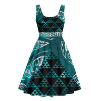 Matariki New Zealand Midi Dress NZ Niho Taniwha Maori New Year Cyan Galaxy LT14 - Polynesian Pride