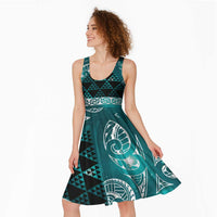 Matariki New Zealand Midi Dress NZ Niho Taniwha Maori New Year Cyan Galaxy LT14 - Polynesian Pride