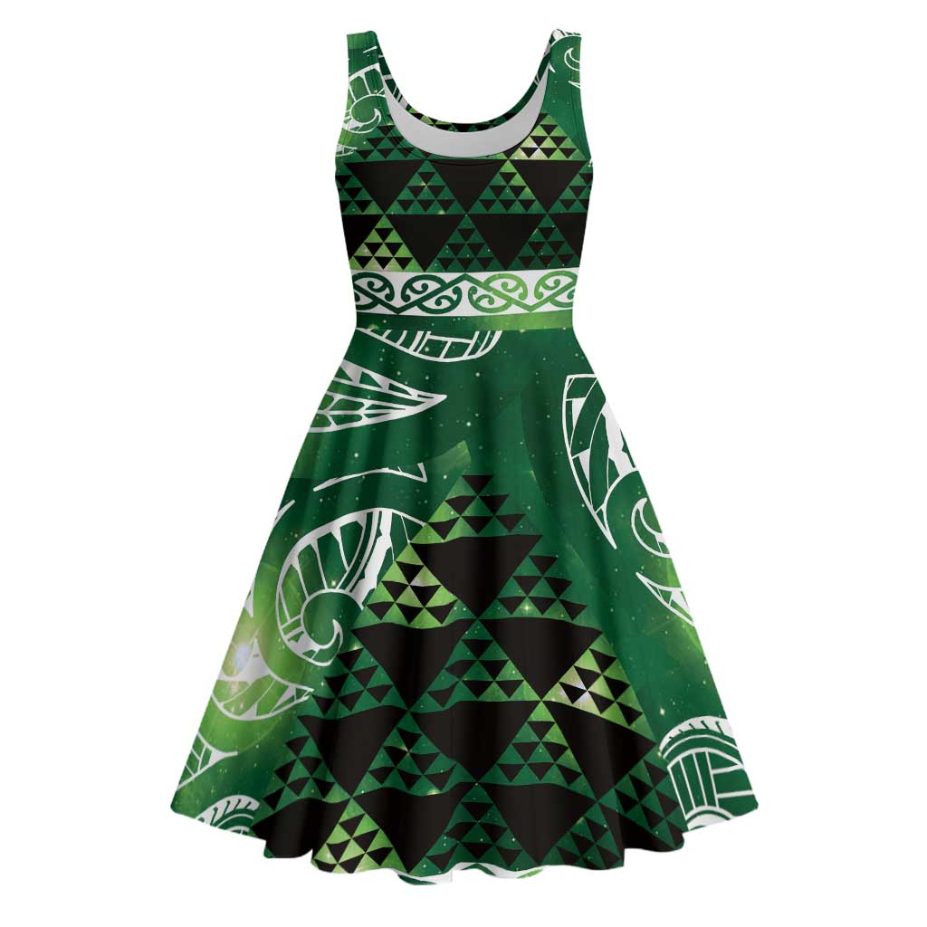 Matariki New Zealand Midi Dress NZ Niho Taniwha Maori New Year Green Galaxy
