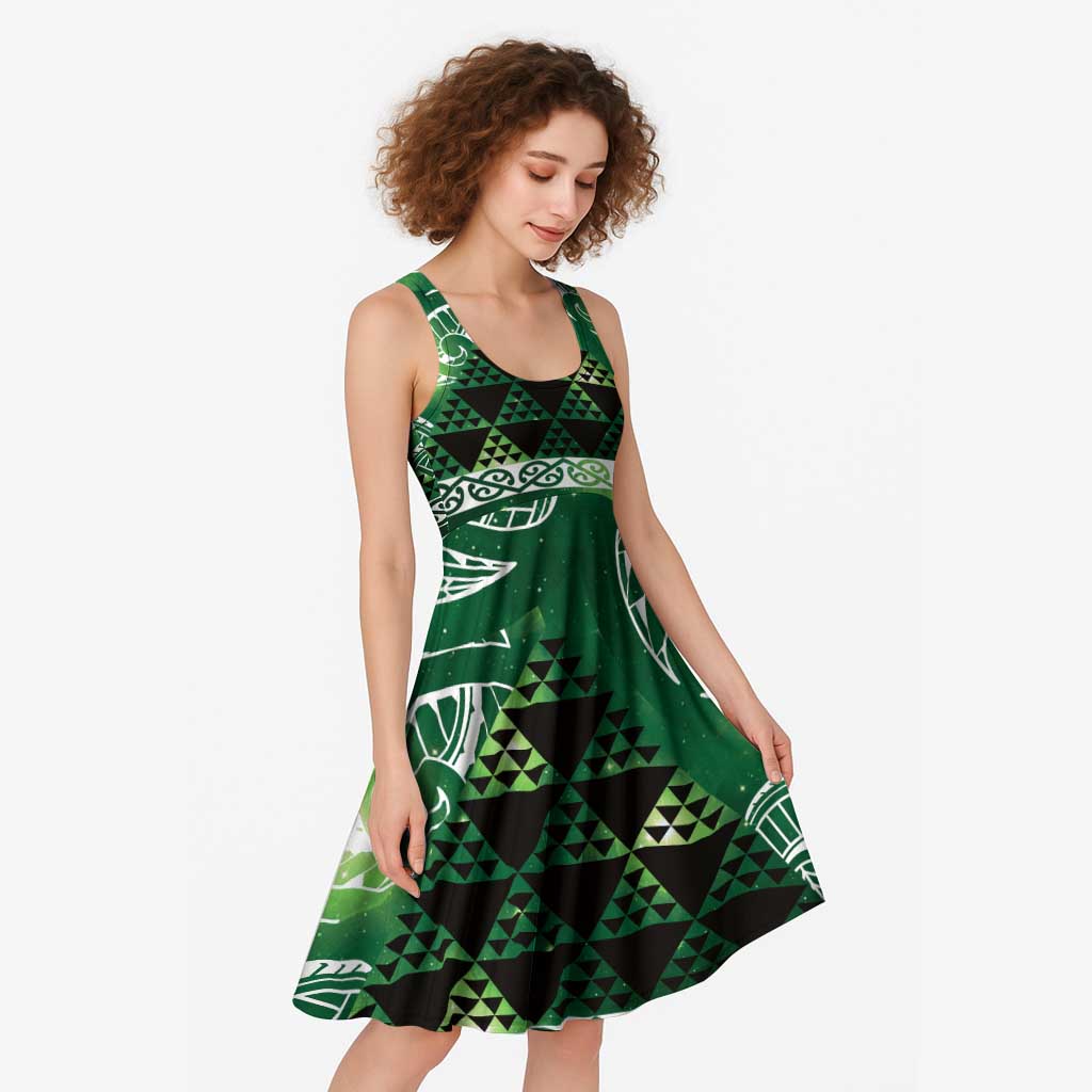 Matariki New Zealand Midi Dress NZ Niho Taniwha Maori New Year Green Galaxy LT14 - Polynesian Pride
