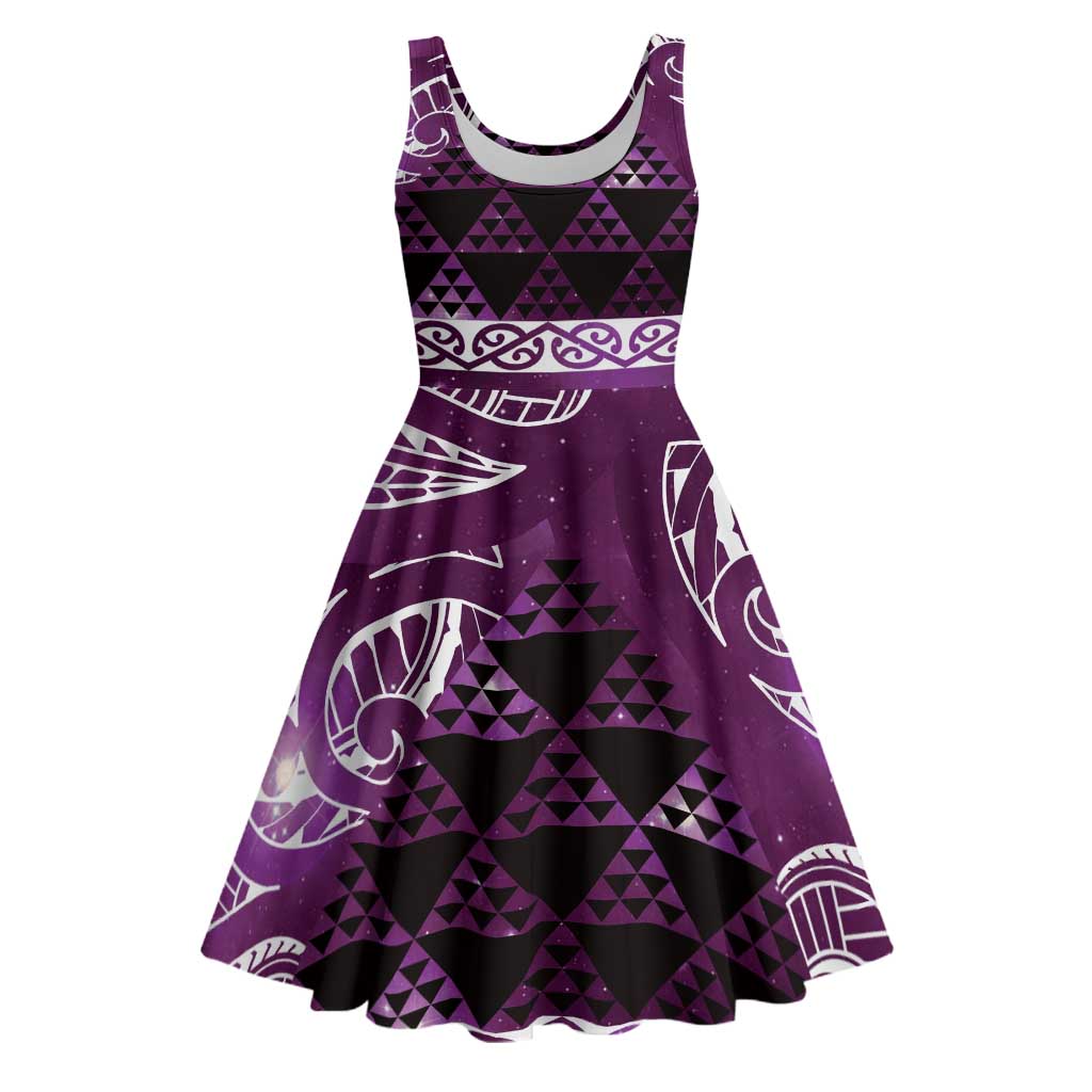 Matariki New Zealand Midi Dress NZ Niho Taniwha Maori New Year Purple Galaxy LT14 Purple - Polynesian Pride