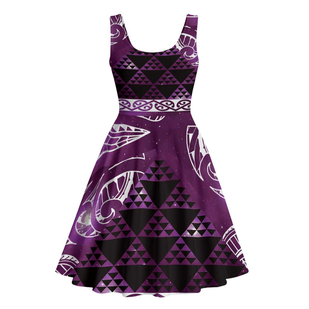 Matariki New Zealand Midi Dress NZ Niho Taniwha Maori New Year Purple Galaxy LT14 - Polynesian Pride