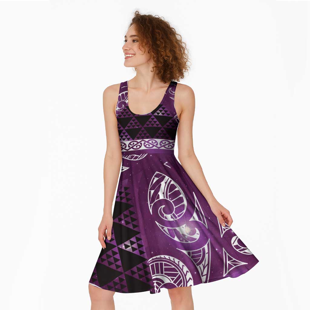 Matariki New Zealand Midi Dress NZ Niho Taniwha Maori New Year Purple Galaxy LT14 - Polynesian Pride