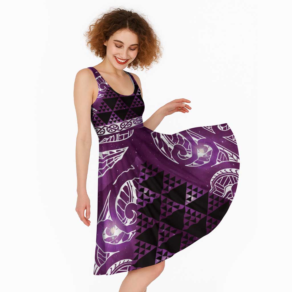 Matariki New Zealand Midi Dress NZ Niho Taniwha Maori New Year Purple Galaxy LT14 - Polynesian Pride