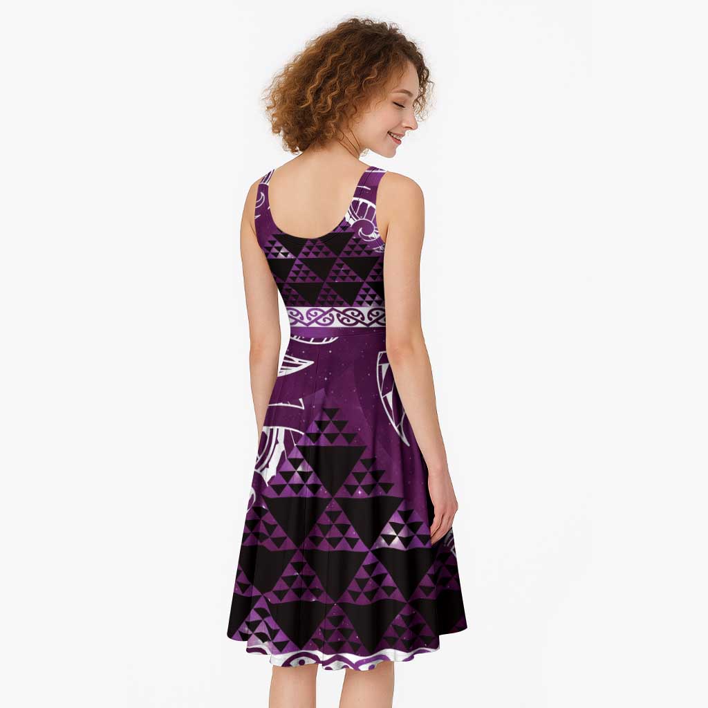Matariki New Zealand Midi Dress NZ Niho Taniwha Maori New Year Purple Galaxy LT14 - Polynesian Pride