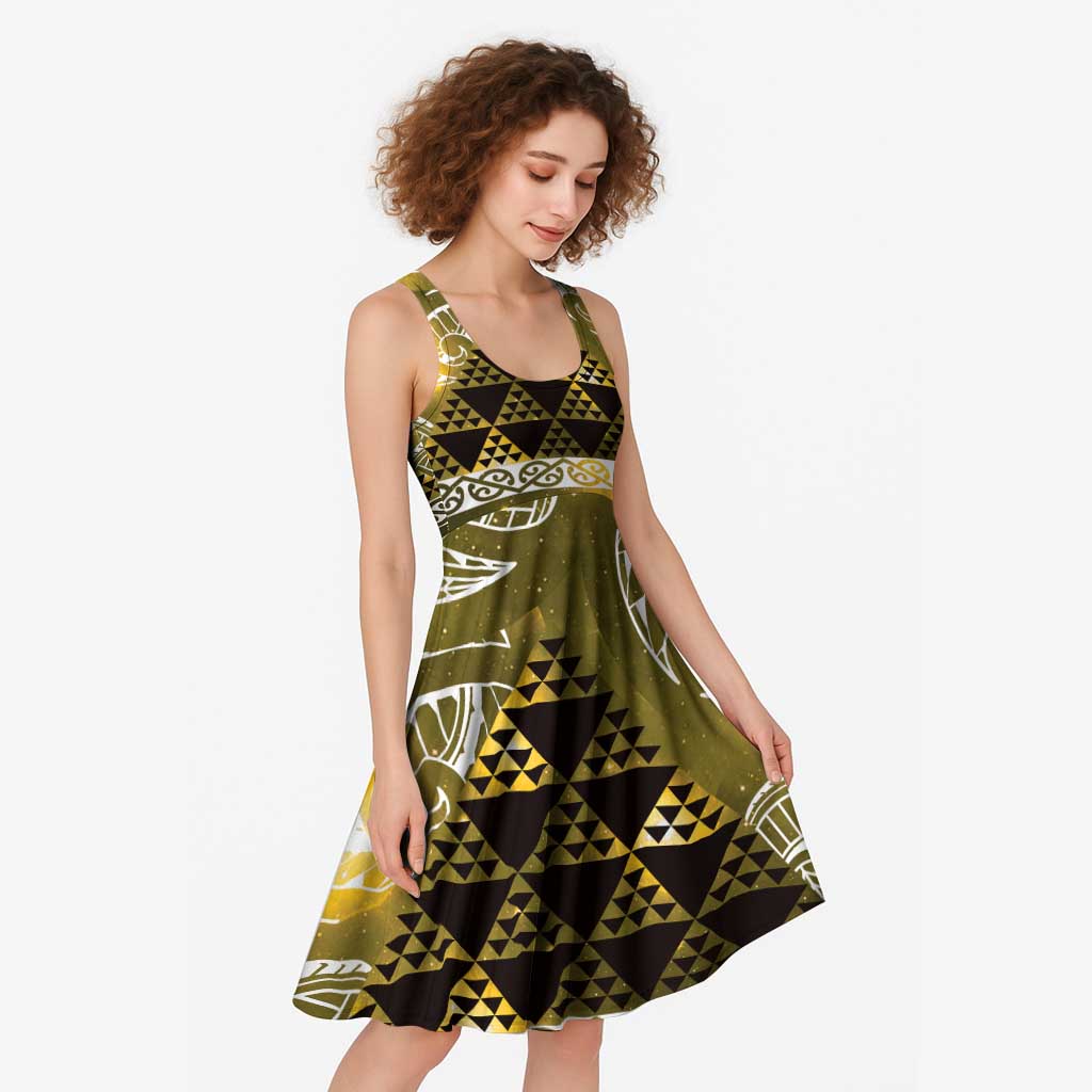 Matariki New Zealand Midi Dress NZ Niho Taniwha Maori New Year Yellow Galaxy LT14 - Polynesian Pride