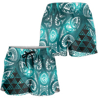 Matariki New Zealand Shorts for Women NZ Niho Taniwha Maori New Year Cyan Galaxy LT14 - Polynesian Pride