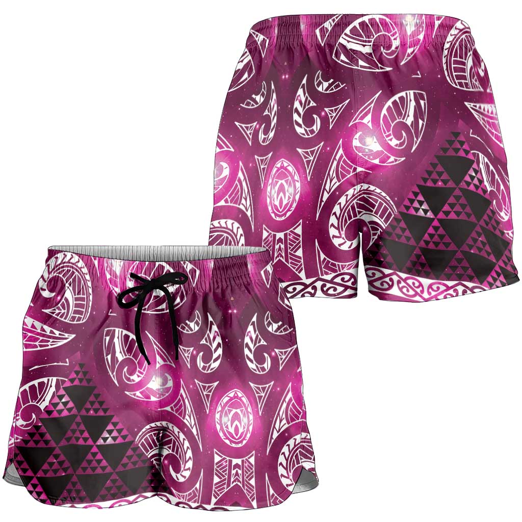 Matariki New Zealand Shorts for Women NZ Niho Taniwha Maori New Year Pink Galaxy LT14 - Polynesian Pride