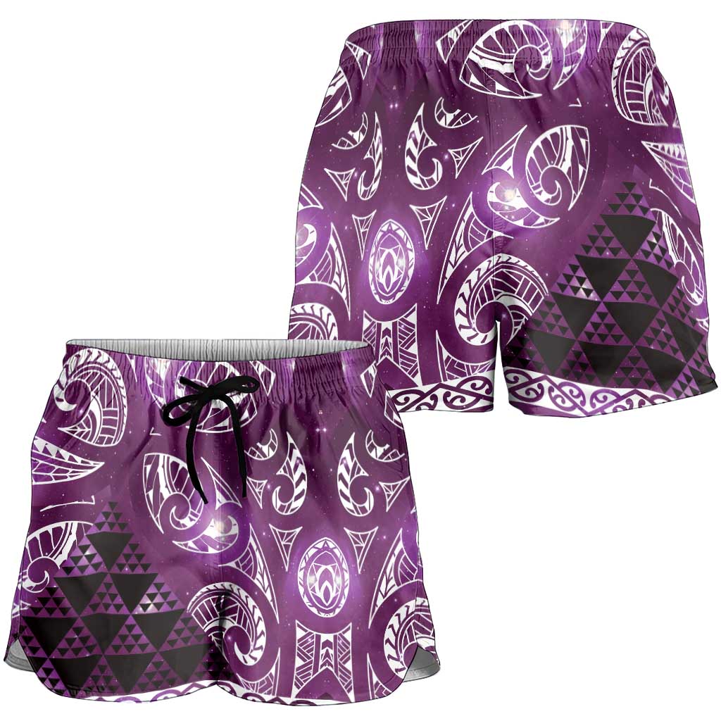 Matariki New Zealand Shorts for Women NZ Niho Taniwha Maori New Year Purple Galaxy LT14 - Polynesian Pride
