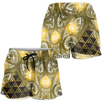 Matariki New Zealand Shorts for Women NZ Niho Taniwha Maori New Year Yellow Galaxy LT14 - Polynesian Pride