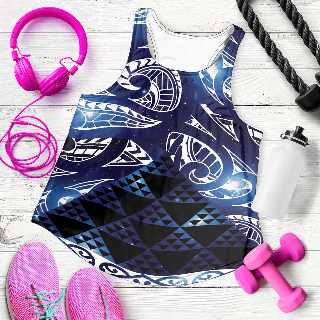 Matariki New Zealand Women Racerback Tank NZ Niho Taniwha Maori New Year Blue Galaxy LT14 Blue - Polynesian Pride