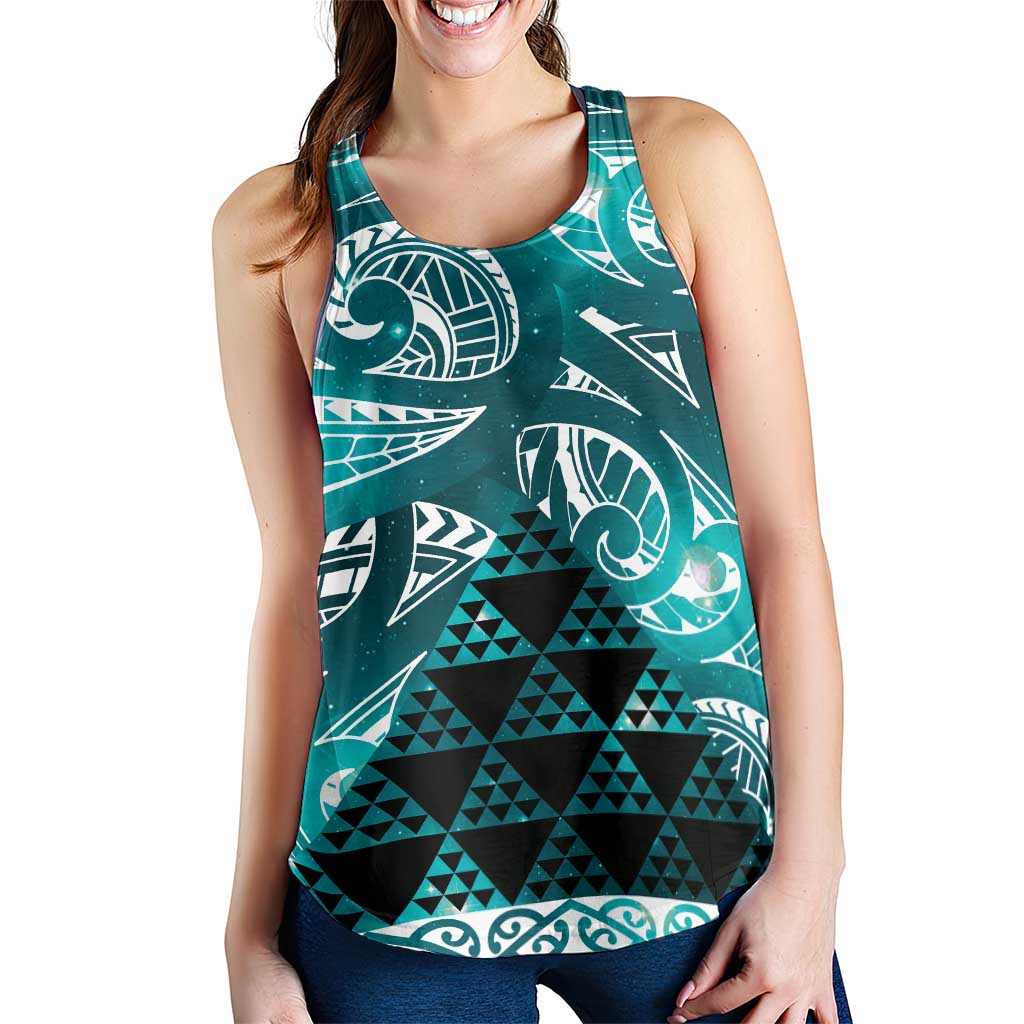 Matariki New Zealand Women Racerback Tank NZ Niho Taniwha Maori New Year Cyan Galaxy LT14 - Polynesian Pride