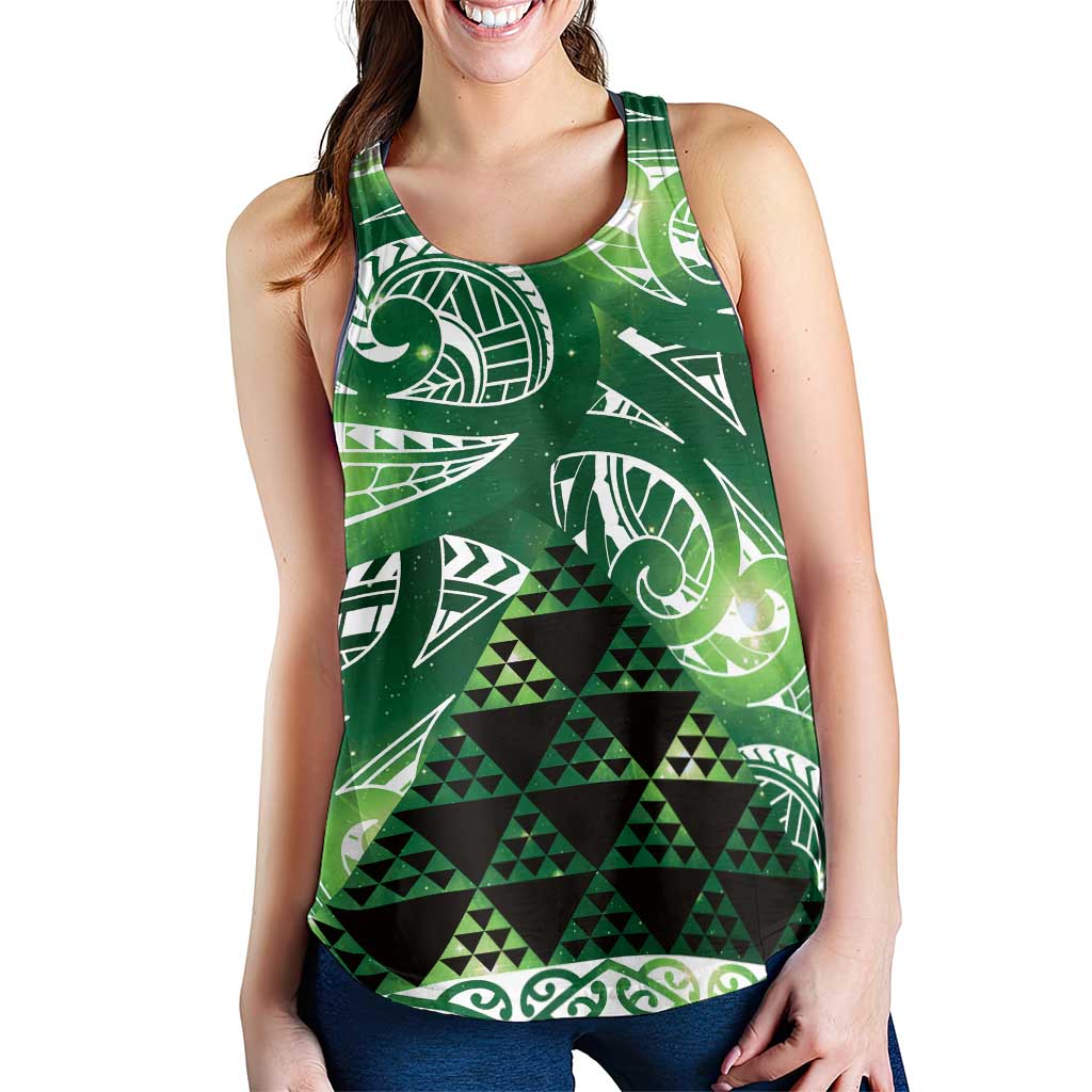 Matariki New Zealand Women Racerback Tank NZ Niho Taniwha Maori New Year Green Galaxy LT14 - Polynesian Pride