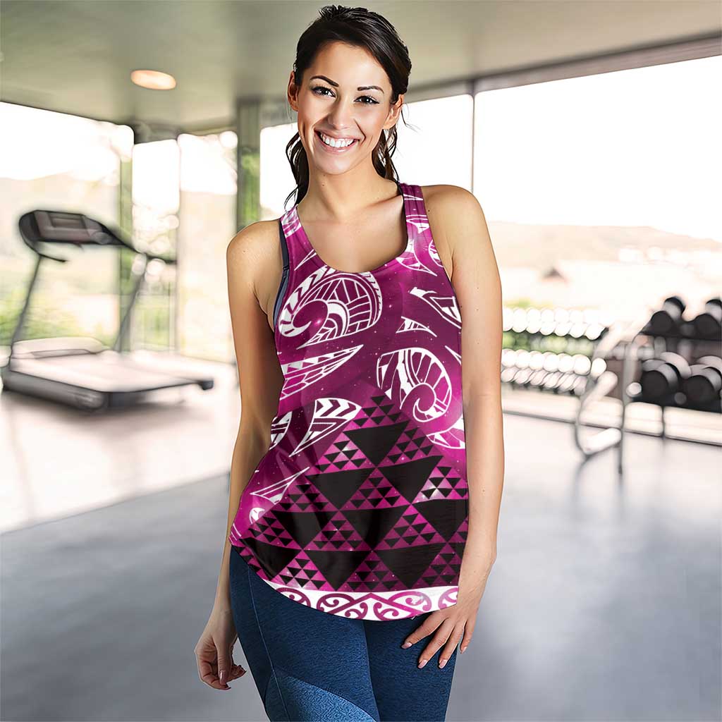 Matariki New Zealand Women Racerback Tank NZ Niho Taniwha Maori New Year Pink Galaxy LT14 - Polynesian Pride