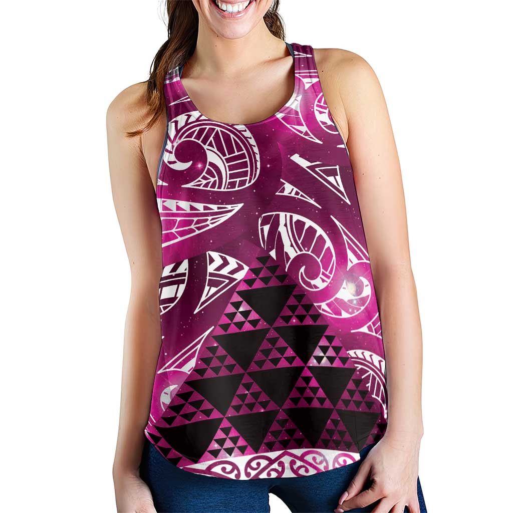 Matariki New Zealand Women Racerback Tank NZ Niho Taniwha Maori New Year Pink Galaxy LT14 - Polynesian Pride