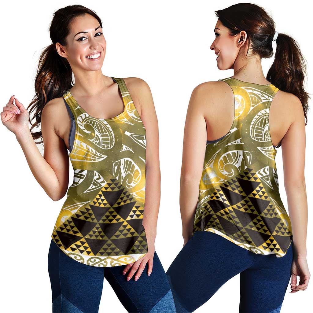 Matariki New Zealand Women Racerback Tank NZ Niho Taniwha Maori New Year Yellow Galaxy LT14 - Polynesian Pride