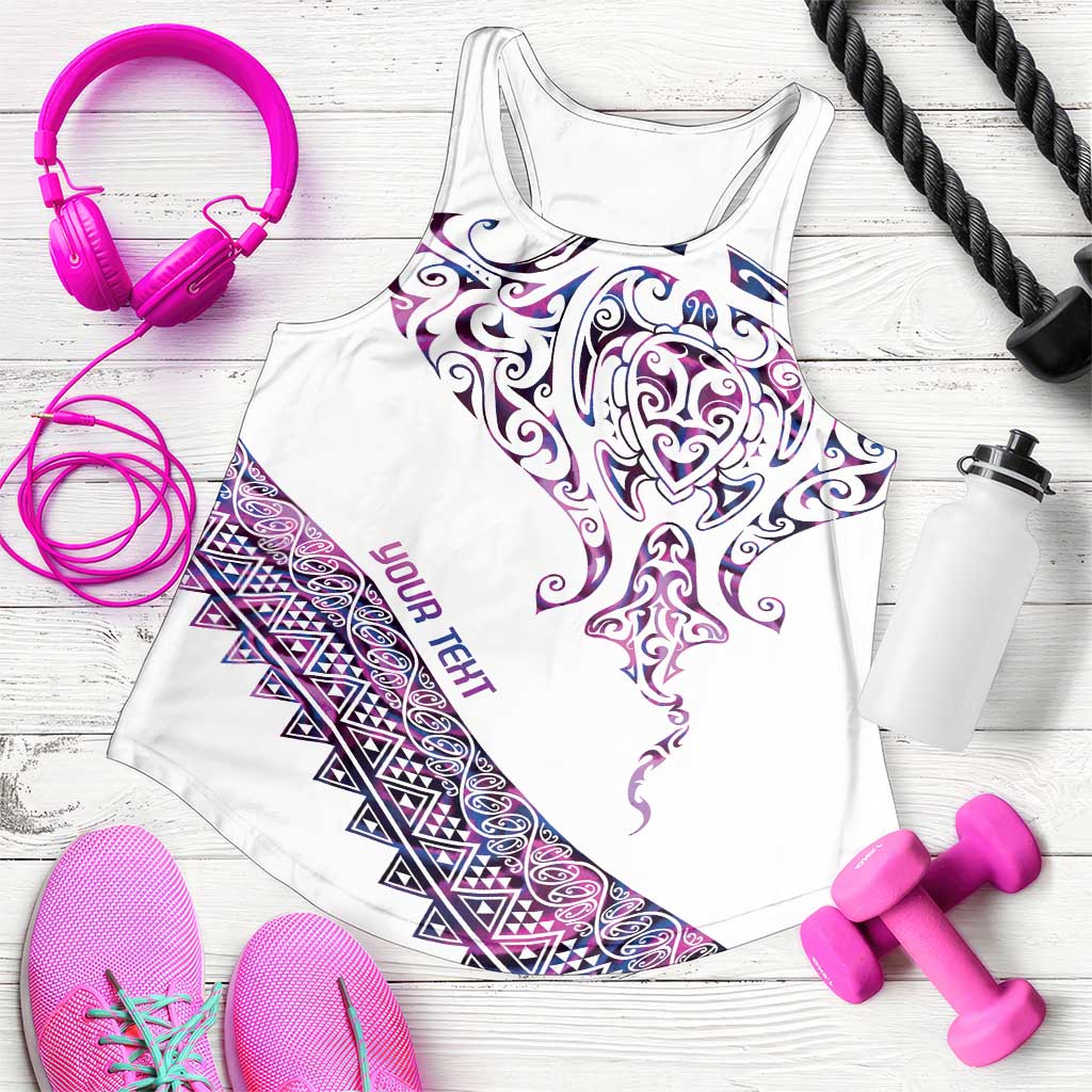 Mawhero Paua Shell Kowhaiwhai Taniko Personalised Women Racerback Tank Manta Ray Shark-Turtle Maori Tribal Style LT9 Pink - Polynesian Pride