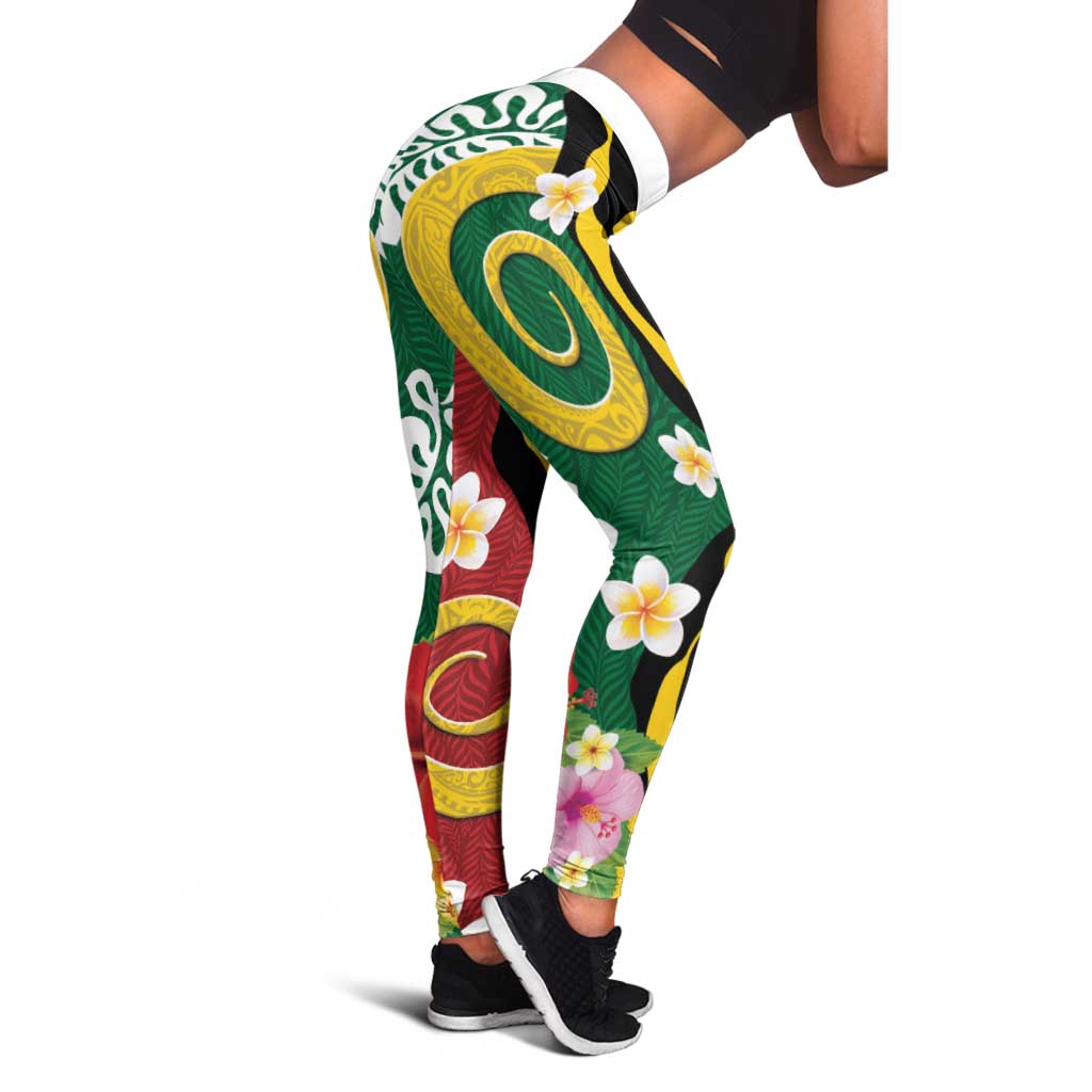 Melanesian Vanuatu Tribal Boar Tusk Leggings Tropical Plants and Namele Motifs LT03 - Polynesian Pride