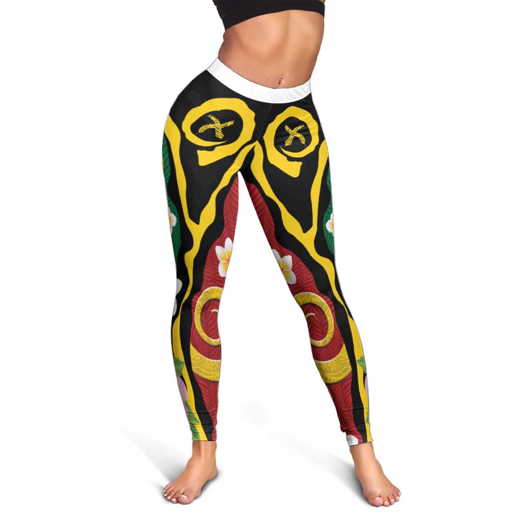Melanesian Vanuatu Tribal Boar Tusk Leggings Tropical Plants and Namele Motifs LT03 - Polynesian Pride