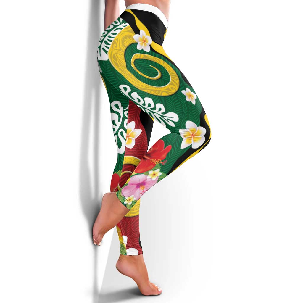 Melanesian Vanuatu Tribal Boar Tusk Leggings Tropical Plants and Namele Motifs LT03 - Polynesian Pride