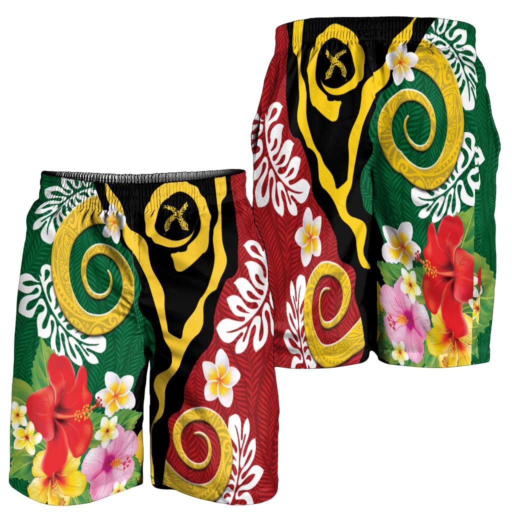 Melanesian Vanuatu Tribal Boar Tusk Shorts for Men Tropical Plants and Namele Motifs LT03 - Polynesian Pride