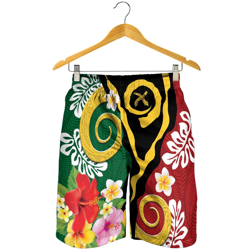 Melanesian Vanuatu Tribal Boar Tusk Shorts for Men Tropical Plants and Namele Motifs LT03 - Polynesian Pride