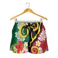 Melanesian Vanuatu Tribal Boar Tusk Shorts for Women Tropical Plants and Namele Motifs LT03 - Polynesian Pride