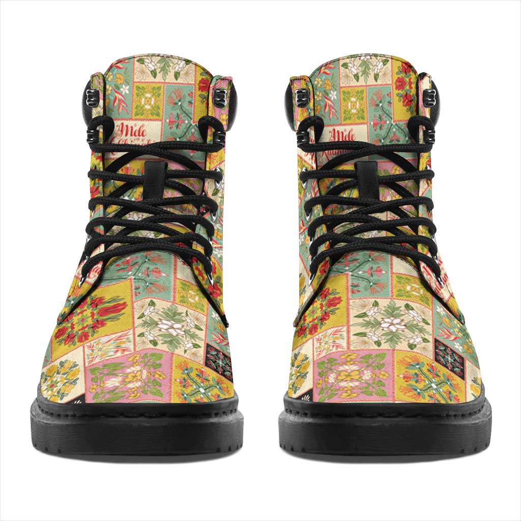 Mele Kalikimaka Hawaii Christmas All Season Boots Melemele Mama Seamless Floral Motif LT9 - Polynesian Pride