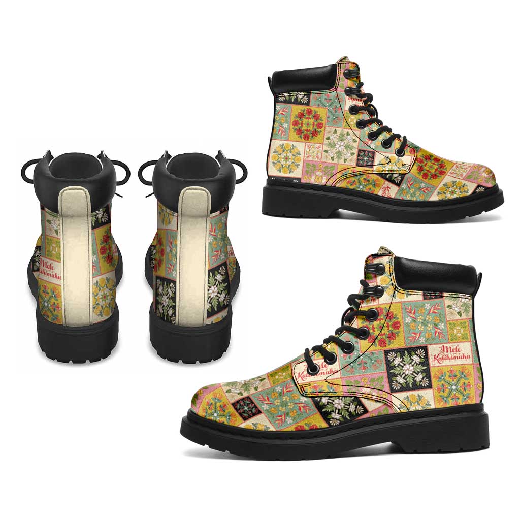 Mele Kalikimaka Hawaii Christmas All Season Boots Melemele Mama Seamless Floral Motif LT9 - Polynesian Pride