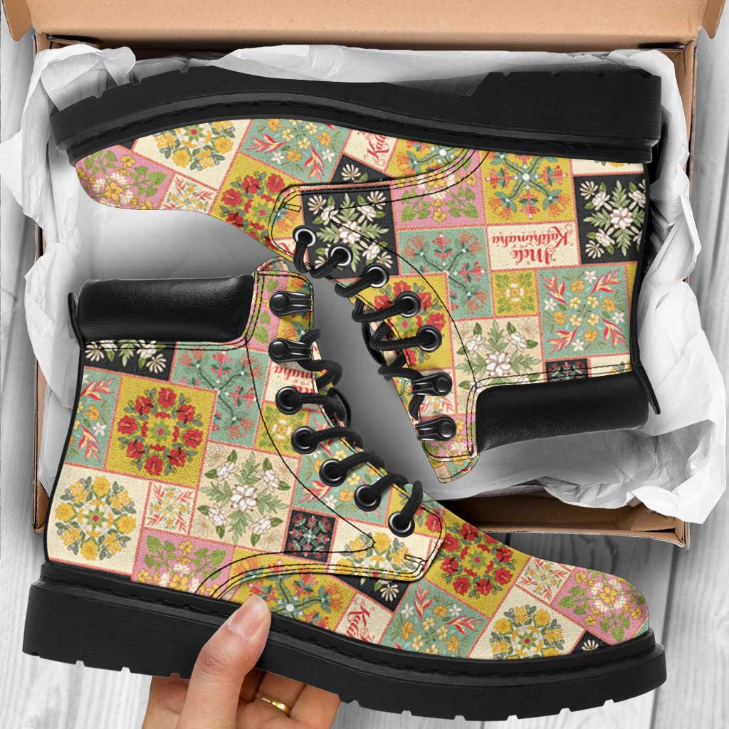 Mele Kalikimaka Hawaii Christmas All Season Boots Melemele Mama Seamless Floral Motif LT9 Beige - Polynesian Pride