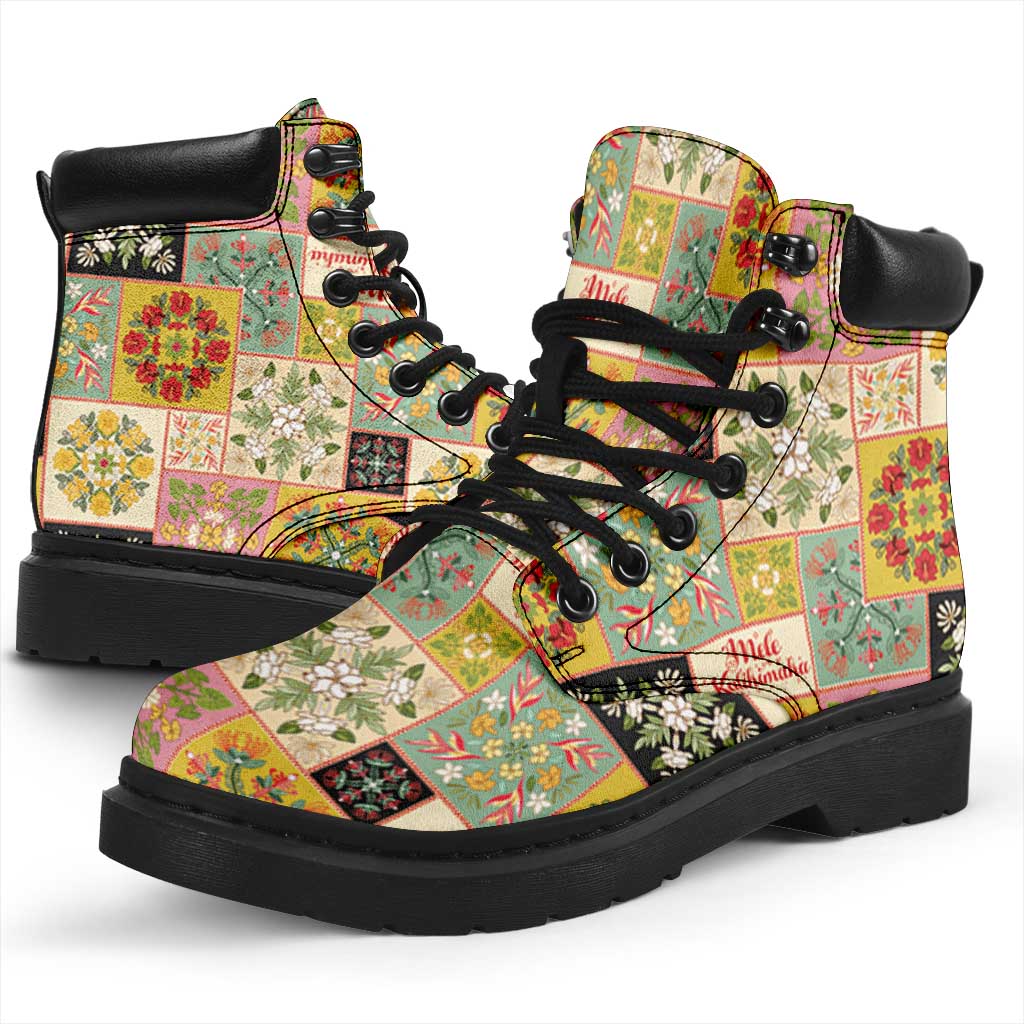 Mele Kalikimaka Hawaii Christmas All Season Boots Melemele Mama Seamless Floral Motif LT9 - Polynesian Pride