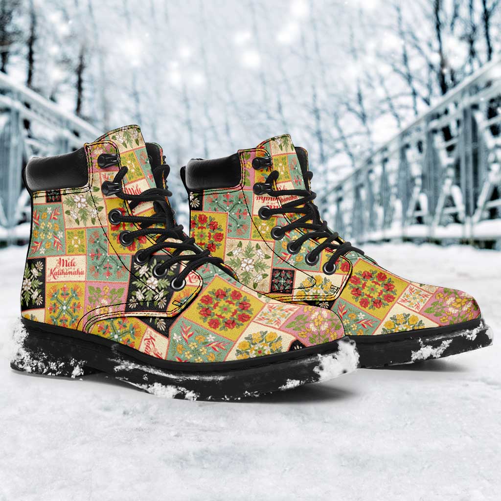 Mele Kalikimaka Hawaii Christmas All Season Boots Melemele Mama Seamless Floral Motif LT9 - Polynesian Pride
