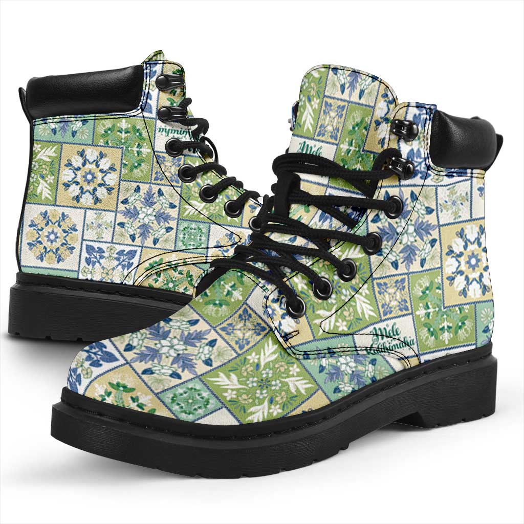 Mele Kalikimaka Hawaii Christmas All Season Boots Omaomao Seamless Floral Motif LT9 - Polynesian Pride