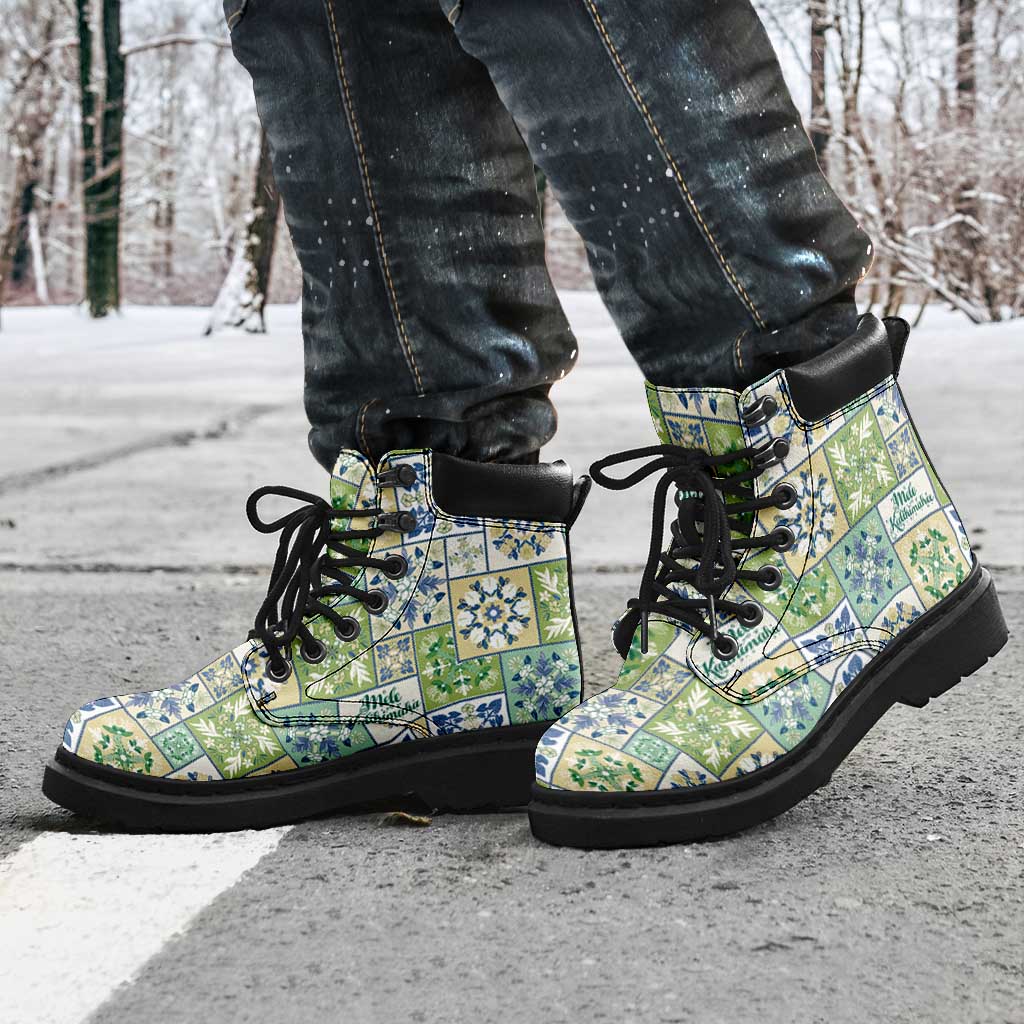 Mele Kalikimaka Hawaii Christmas All Season Boots Omaomao Seamless Floral Motif LT9 - Polynesian Pride