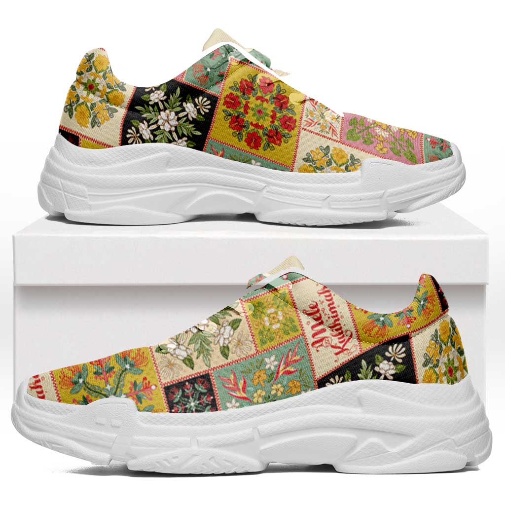 Mele Kalikimaka Hawaii Christmas Chunky Sneakers Melemele Mama Seamless Floral Motif LT9 Beige - Polynesian Pride