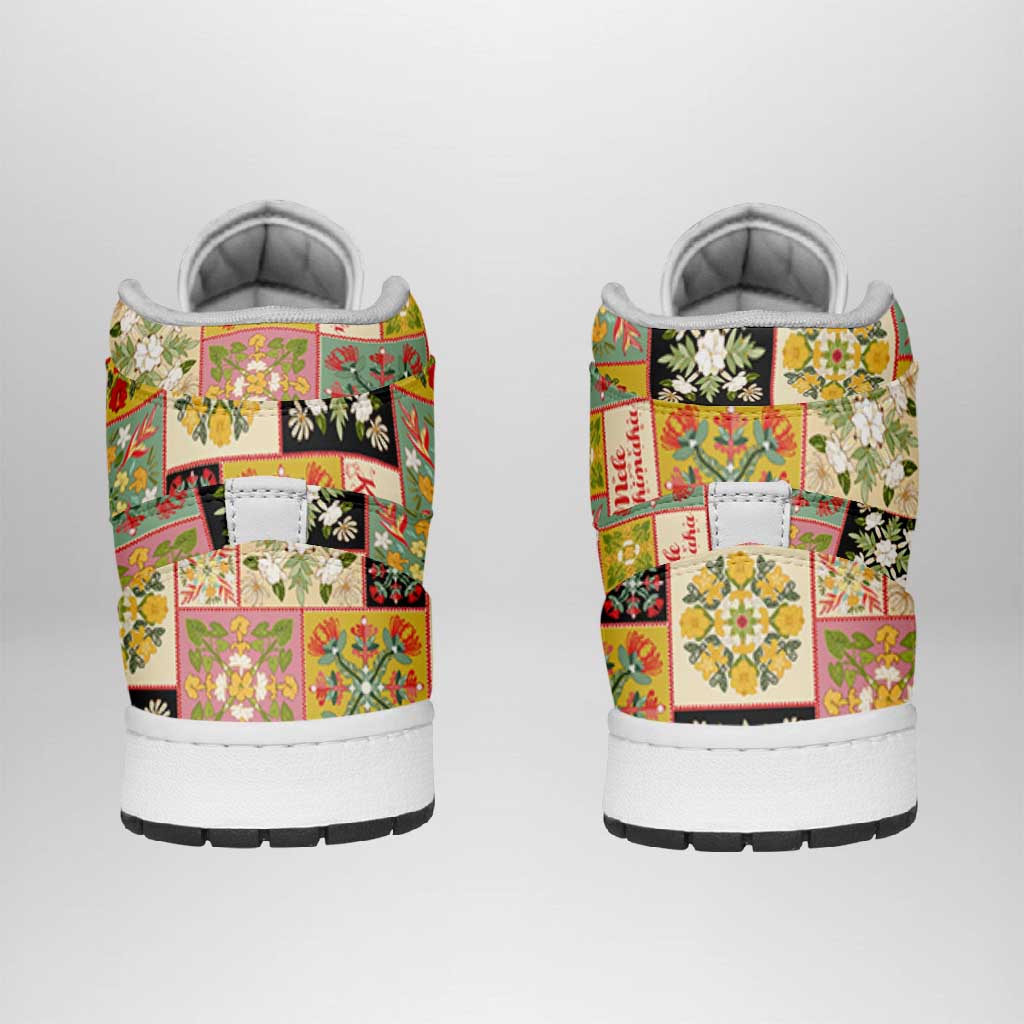 Mele Kalikimaka Hawaii Christmas High Sneakers AJ1 Melemele Mama Seamless Floral Motif LT9 - Polynesian Pride