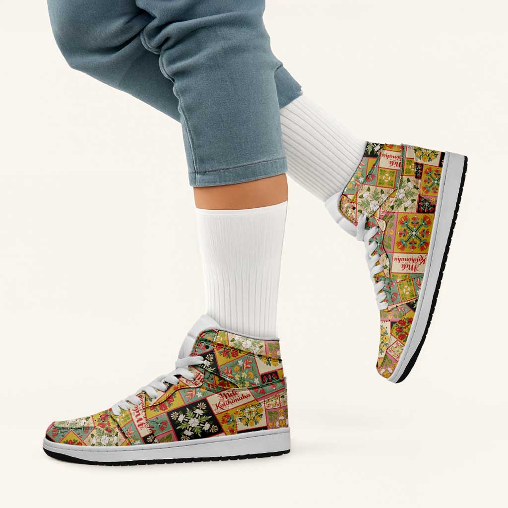 Mele Kalikimaka Hawaii Christmas High Sneakers AJ1 Melemele Mama Seamless Floral Motif LT9 - Polynesian Pride