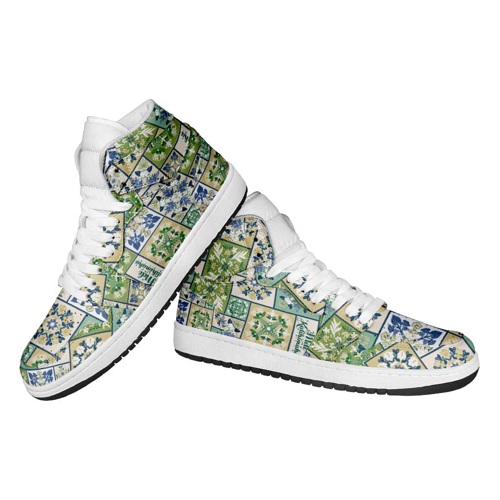 Mele Kalikimaka Hawaii Christmas High Sneakers AJ1 Omaomao Seamless Floral Motif LT9 - Polynesian Pride