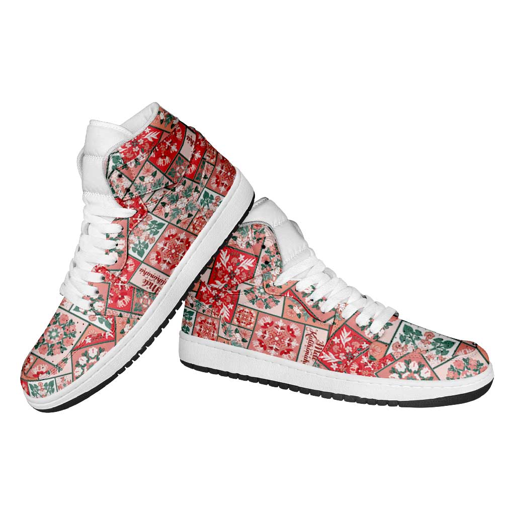 Mele Kalikimaka Hawaii Christmas High Sneakers AJ1 Ulaula Seamless Floral Motif LT9