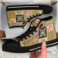 Mele Kalikimaka Hawaii Christmas High Top Shoes Melemele Mama Seamless Floral Motif LT9 Beige - Polynesian Pride