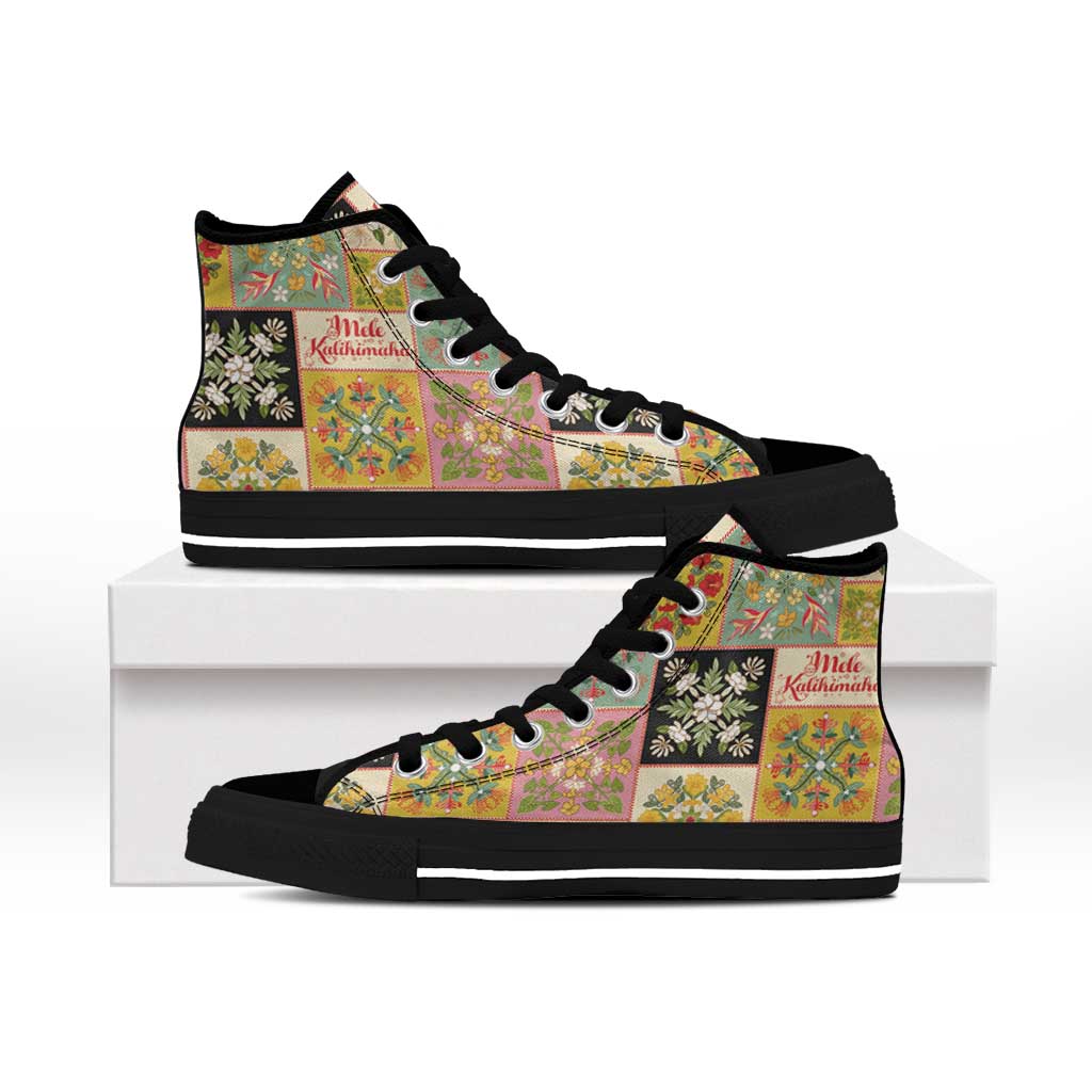 Mele Kalikimaka Hawaii Christmas High Top Shoes Melemele Mama Seamless Floral Motif LT9 - Polynesian Pride