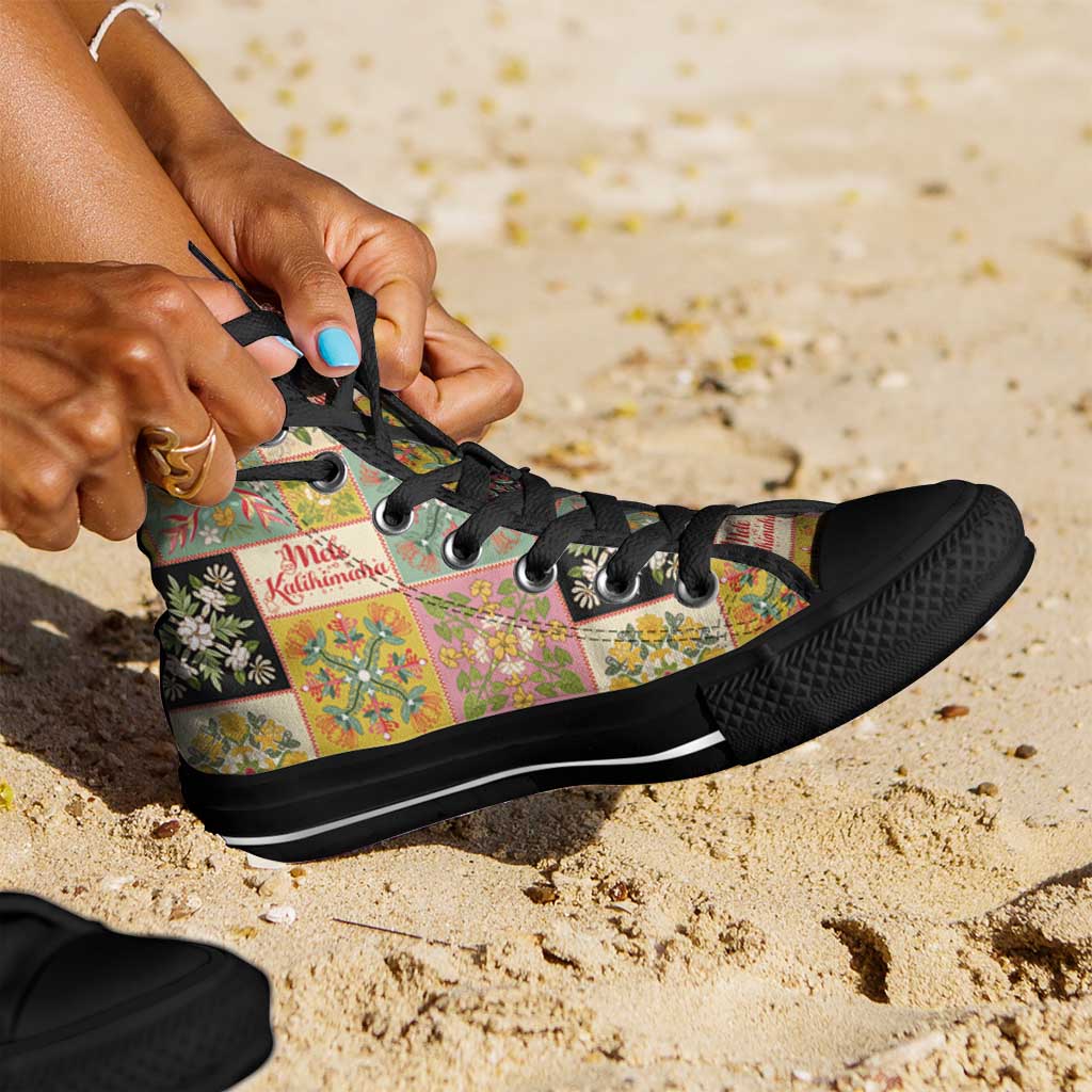 Mele Kalikimaka Hawaii Christmas High Top Shoes Melemele Mama Seamless Floral Motif LT9 - Polynesian Pride