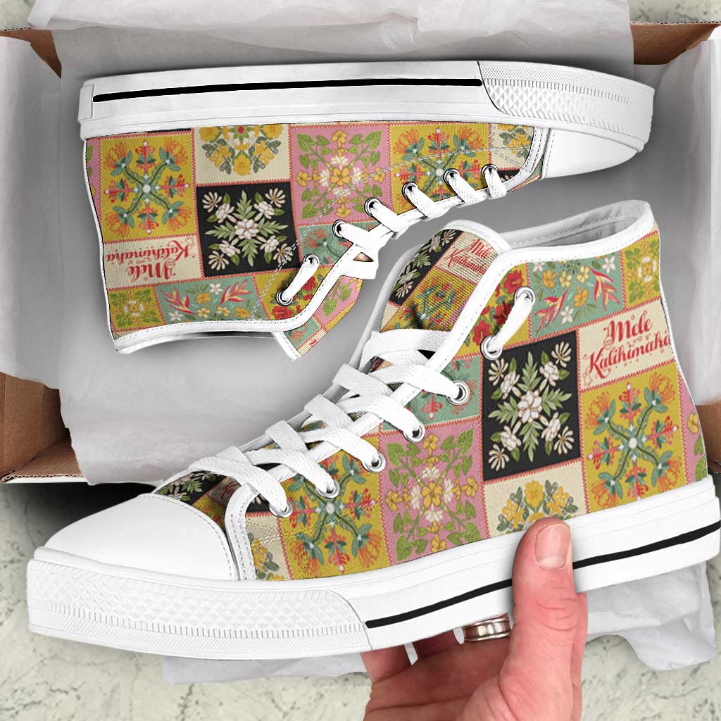 Mele Kalikimaka Hawaii Christmas High Top Shoes Melemele Mama Seamless Floral Motif LT9 Beige - Polynesian Pride