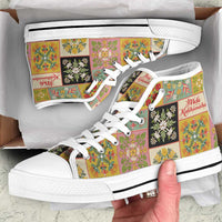 Mele Kalikimaka Hawaii Christmas High Top Shoes Melemele Mama Seamless Floral Motif LT9 Beige - Polynesian Pride