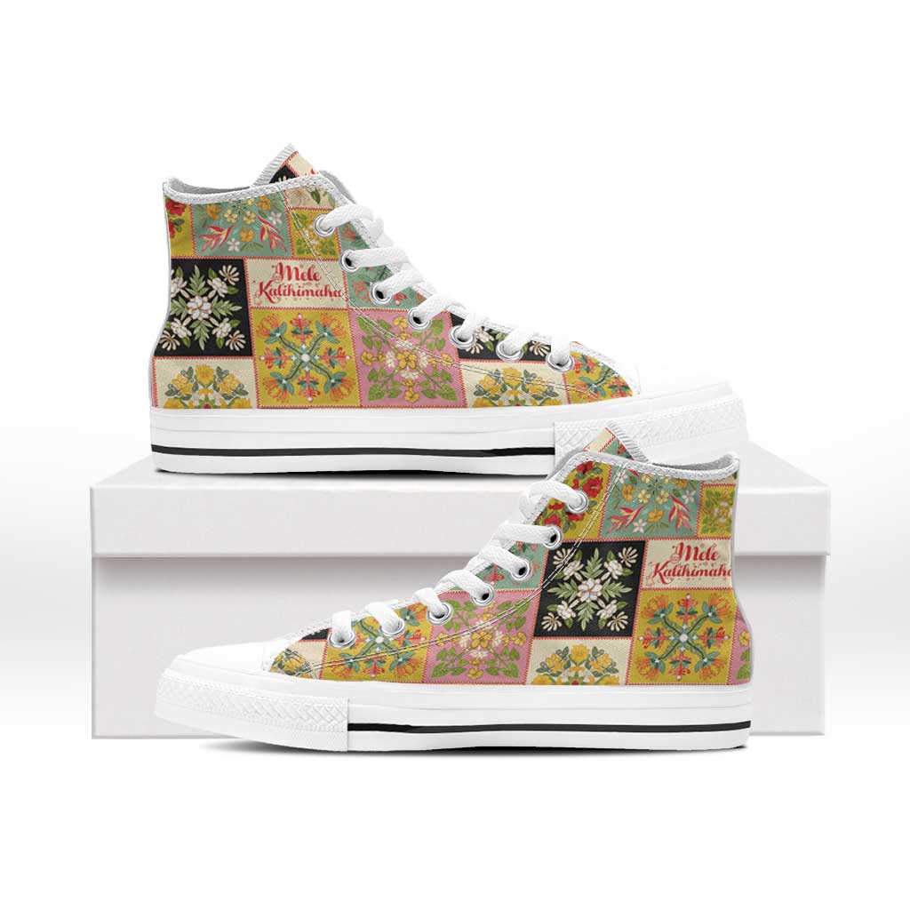 Mele Kalikimaka Hawaii Christmas High Top Shoes Melemele Mama Seamless Floral Motif LT9 - Polynesian Pride