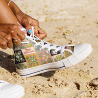 Mele Kalikimaka Hawaii Christmas High Top Shoes Melemele Mama Seamless Floral Motif LT9 - Polynesian Pride