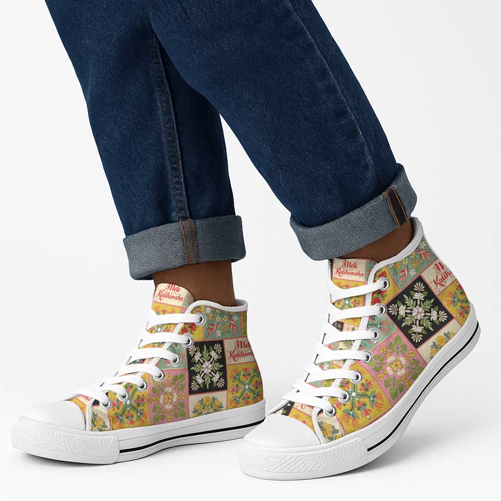 Mele Kalikimaka Hawaii Christmas High Top Shoes Melemele Mama Seamless Floral Motif LT9 - Polynesian Pride