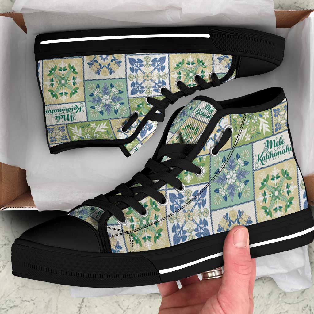 Mele Kalikimaka Hawaii Christmas High Top Shoes Omaomao Seamless Floral Motif LT9 Green - Polynesian Pride