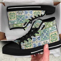 Mele Kalikimaka Hawaii Christmas High Top Shoes Omaomao Seamless Floral Motif LT9 Green - Polynesian Pride