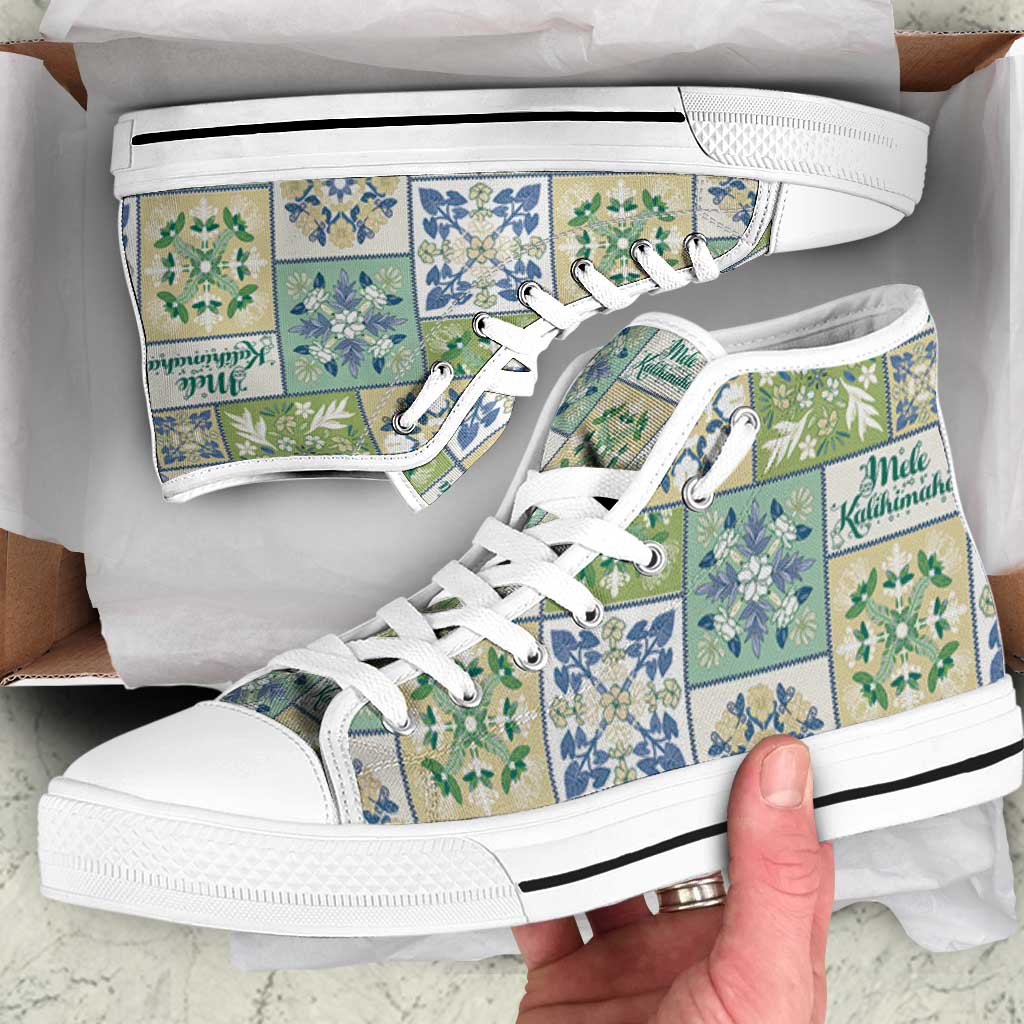 Mele Kalikimaka Hawaii Christmas High Top Shoes Omaomao Seamless Floral Motif LT9 Green - Polynesian Pride